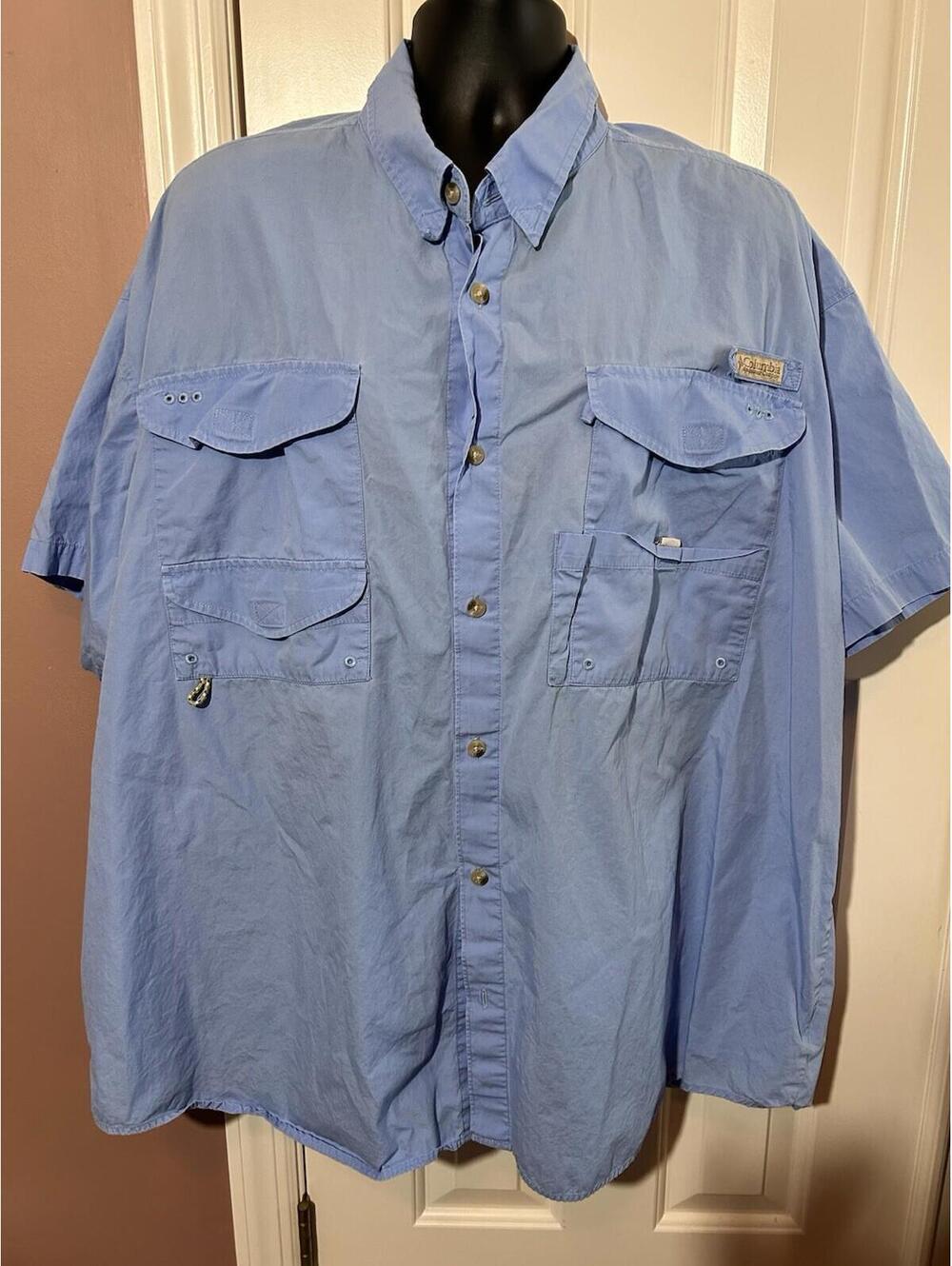 Columbia PFG Vented Fishing Shirt Mens 3X Blue Omni Shade Short Sleeve